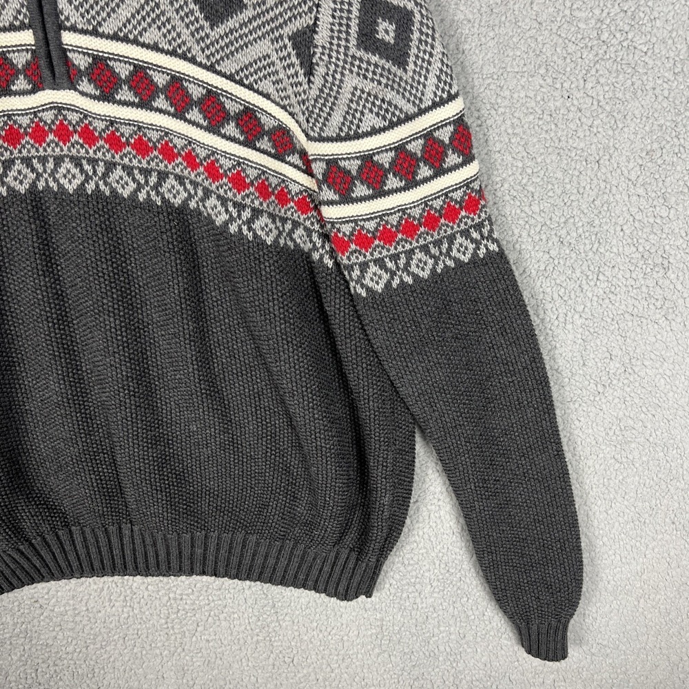 Izod Mens Fair Isles Sweater Size L Gray 1/4 Zip Pullover Mock Neck‎ Knit Nordic - Picture 4 of 13